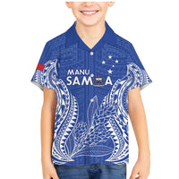 Custom Manu Samoa Rugby 2024 Family Matching Mermaid Dress and Hawaiian Shirt Go Champions Samoan Tattoo LT14 Son's Shirt Blue - Polynesian Pride