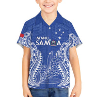 Custom Manu Samoa Rugby 2024 Family Matching Off Shoulder Maxi Dress and Hawaiian Shirt Go Champions Samoan Tattoo LT14 Son's Shirt Blue - Polynesian Pride