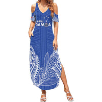 Custom Manu Samoa Rugby 2024 Family Matching Summer Maxi Dress and Hawaiian Shirt Go Champions Samoan Tattoo LT14 Mom's Dress Blue - Polynesian Pride