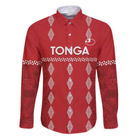 Custom Tonga Rugby 2024 Family Matching Long Sleeve Bodycon Dress and Hawaiian Shirt Go Champions Ikale Tahi Ngatu Pattern LT14 Dad's Shirt - Long Sleeve Red - Polynesian Pride