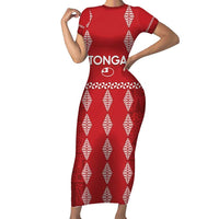 Custom Tonga Rugby 2024 Family Matching Short Sleeve Bodycon Dress and Hawaiian Shirt Go Champions Ikale Tahi Ngatu Pattern LT14 Mom's Dress Red - Polynesian Pride