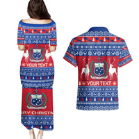 Personalised Samoa Christmas Couples Matching Puletasi Dress and Hawaiian Shirt Samoan Coat Of Arms Manuia Le Kirisimas LT14 - Polynesian Pride