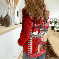 Personalised Hawaii Christmas Women Casual Shirt Mele Kalikimaka Surfing Santa Claus LT14 - Polynesian Pride