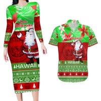 Personalised Hawaii Christmas Couples Matching Long Sleeve Bodycon Dress and Hawaiian Shirt Mele Kalikimaka Hawaiian Santa Tropical Vibes LT14 Red - Polynesian Pride