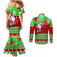 Personalised Hawaii Christmas Couples Matching Mermaid Dress and Long Sleeve Button Shirts Mele Kalikimaka Hawaiian Santa Tropical Vibes LT14 - Polynesian Pride