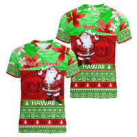 Personalised Hawaii Christmas Women V Neck T Shirt Mele Kalikimaka Hawaiian Santa Tropical Vibes LT14 - Polynesian Pride