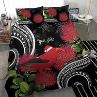 Personalized Mele Kalikimaka Hawaii Bedding Set I'iwi Bird With Ohia Lehua - Black Color LT14 - Polynesian Pride