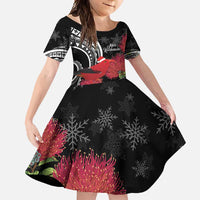 Personalized Mele Kalikimaka Hawaii Family Matching Off Shoulder Maxi Dress and Hawaiian Shirt I'iwi Bird With Ohia Lehua - Black Color LT14 Daughter's Dress Black - Polynesian Pride