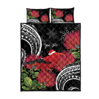 Personalized Mele Kalikimaka Hawaii Quilt Bed Set I'iwi Bird With Ohia Lehua - Black Color