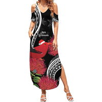 Personalized Mele Kalikimaka Hawaii Summer Maxi Dress I'iwi Bird With Ohia Lehua - Black Color LT14 Women Black - Polynesian Pride
