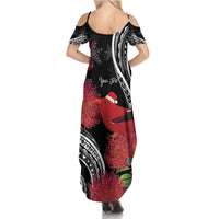 Personalized Mele Kalikimaka Hawaii Summer Maxi Dress I'iwi Bird With Ohia Lehua - Black Color LT14 - Polynesian Pride