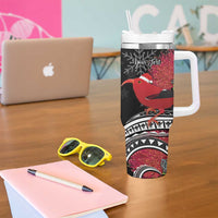 Personalized Mele Kalikimaka Hawaii Tumbler With Handle I'iwi Bird With Ohia Lehua - Black Color LT14 - Polynesian Pride