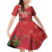 Personalized Mele Kalikimaka Hawaii Family Matching Off Shoulder Short Dress and Hawaiian Shirt I'iwi Bird With Ohia Lehua - Red Color LT14 Daughter's Dress Red - Polynesian Pride