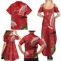 Personalized Mele Kalikimaka Hawaii Family Matching Summer Maxi Dress and Hawaiian Shirt I'iwi Bird With Ohia Lehua - Red Color LT14 - Polynesian Pride