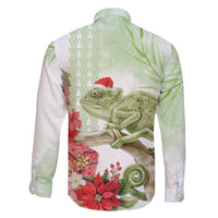 Pastel Green Hawaii Chameleon Christmas Family Matching Long Sleeve Bodycon Dress and Hawaiian Shirt Mele Kalikimaka Kakau - Watercolor LT14 - Polynesian Pride