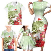 Pastel Green Hawaii Chameleon Christmas Family Matching Short Sleeve Bodycon Dress and Hawaiian Shirt Mele Kalikimaka Kakau - Watercolor LT14 - Polynesian Pride