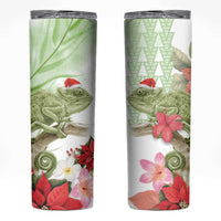 Pastel Green Hawaii Chameleon Christmas Skinny Tumbler Mele Kalikimaka Kakau - Watercolor LT14 Green - Polynesian Pride