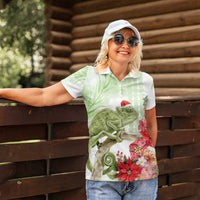 Pastel Green Hawaii Chameleon Christmas Women Polo Shirt Mele Kalikimaka Kakau - Watercolor LT14 - Polynesian Pride