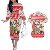 Hawaii Christmas Six Seven Couples Matching Off The Shoulder Long Sleeve Dress and Hawaiian Shirt Mele Kalikimaka Funny Santa 67 Gen Alpha Slang LT14 Red - Polynesian Pride