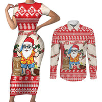 Hawaii Christmas Six Seven Couples Matching Short Sleeve Bodycon Dress and Long Sleeve Button Shirt Mele Kalikimaka Funny Santa 67 Gen Alpha Slang LT14 Red - Polynesian Pride