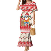 Hawaii Christmas Six Seven Family Matching Mermaid Dress and Hawaiian Shirt Mele Kalikimaka Funny Santa 67 Gen Alpha Slang LT14 Red - Polynesian Pride
