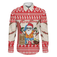 Hawaii Christmas Six Seven Family Matching Off The Shoulder Long Sleeve Dress and Hawaiian Shirt Mele Kalikimaka Funny Santa 67 Gen Alpha Slang LT14 Dad's Shirt - Long Sleeve Red - Polynesian Pride
