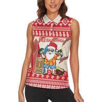 Hawaii Christmas Six Seven Women Sleeveless Polo Shirt Mele Kalikimaka Funny Santa 67 Gen Alpha Slang LT14 - Polynesian Pride