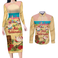 Aloha Hawaii Mele Kalikimaka Couples Matching Long Sleeve Bodycon Dress and Long Sleeve Button Shirt Beachy Funny Santa Hawaiian Lei LT14 Yellow - Polynesian Pride