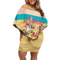Aloha Hawaii Mele Kalikimaka Family Matching Off Shoulder Short Dress and Hawaiian Shirt Beachy Funny Santa Hawaiian Lei LT14 Yellow - Polynesian Pride