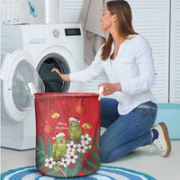 New Zealand Kakapo Christmas Laundry Basket Owl Parrot Santa Sliver Fern Manuka - Red LT14 - Polynesian Pride