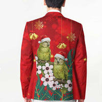 New Zealand Kakapo Christmas Blazer Owl Parrot Santa Sliver Fern Manuka - Red - Polynesian Pride