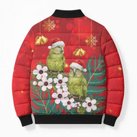 New Zealand Kakapo Christmas Bomber Puffer Jacket Owl Parrot Santa Sliver Fern Manuka - Red - Polynesian Pride