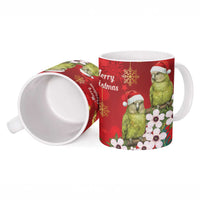 New Zealand Kakapo Christmas Ceramic Mug Owl Parrot Santa Sliver Fern Manuka - Red - Polynesian Pride