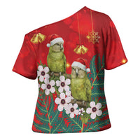 New Zealand Kakapo Christmas Cross Shoulder Shirt Owl Parrot Santa Sliver Fern Manuka - Red LT14 - Polynesian Pride