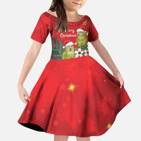 New Zealand Kakapo Christmas Family Matching Mermaid Dress and Hawaiian Shirt Owl Parrot Santa Sliver Fern Manuka - Red LT14 Daughter's Dress Red - Polynesian Pride