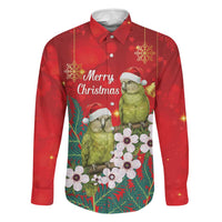 New Zealand Kakapo Christmas Family Matching Mermaid Dress and Hawaiian Shirt Owl Parrot Santa Sliver Fern Manuka - Red LT14 Dad's Shirt - Long Sleeve Red - Polynesian Pride