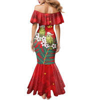 New Zealand Kakapo Christmas Family Matching Mermaid Dress and Hawaiian Shirt Owl Parrot Santa Sliver Fern Manuka - Red LT14 - Polynesian Pride
