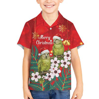 New Zealand Kakapo Christmas Family Matching Mermaid Dress and Hawaiian Shirt Owl Parrot Santa Sliver Fern Manuka - Red LT14 - Polynesian Pride