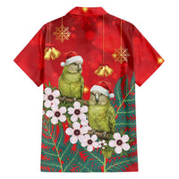 New Zealand Kakapo Christmas Family Matching Off Shoulder Maxi Dress and Hawaiian Shirt Owl Parrot Santa Sliver Fern Manuka - Red LT14 - Polynesian Pride