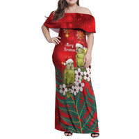 New Zealand Kakapo Christmas Family Matching Off Shoulder Maxi Dress and Hawaiian Shirt Owl Parrot Santa Sliver Fern Manuka - Red LT14 Red - Polynesian Pride