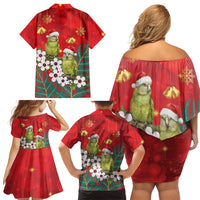 New Zealand Kakapo Christmas Family Matching Off Shoulder Short Dress and Hawaiian Shirt Owl Parrot Santa Sliver Fern Manuka - Red LT14 - Polynesian Pride