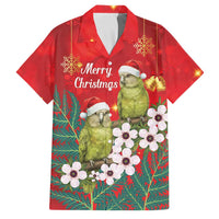 New Zealand Kakapo Christmas Family Matching Off Shoulder Short Dress and Hawaiian Shirt Owl Parrot Santa Sliver Fern Manuka - Red LT14 Dad's Shirt - Short Sleeve Red - Polynesian Pride