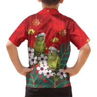 New Zealand Kakapo Christmas Family Matching Short Sleeve Bodycon Dress and Hawaiian Shirt Owl Parrot Santa Sliver Fern Manuka - Red LT14 - Polynesian Pride
