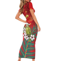New Zealand Kakapo Christmas Family Matching Short Sleeve Bodycon Dress and Hawaiian Shirt Owl Parrot Santa Sliver Fern Manuka - Red LT14 - Polynesian Pride