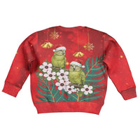 New Zealand Kakapo Christmas Kid Ugly Christmas Sweater Owl Parrot Santa Sliver Fern Manuka - Red - Polynesian Pride
