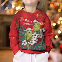 New Zealand Kakapo Christmas Kid Ugly Christmas Sweater Owl Parrot Santa Sliver Fern Manuka - Red - Polynesian Pride