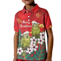 New Zealand Kakapo Christmas Kid Polo Shirt Owl Parrot Santa Sliver Fern Manuka - Red LT14 Kid Red - Polynesian Pride