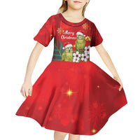 New Zealand Kakapo Christmas Kid Short Sleeve Dress Owl Parrot Santa Sliver Fern Manuka - Red - Polynesian Pride