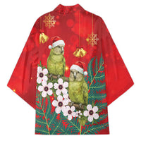 New Zealand Kakapo Christmas Kimono Owl Parrot Santa Sliver Fern Manuka - Red - Polynesian Pride