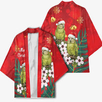 New Zealand Kakapo Christmas Kimono Owl Parrot Santa Sliver Fern Manuka - Red - Polynesian Pride